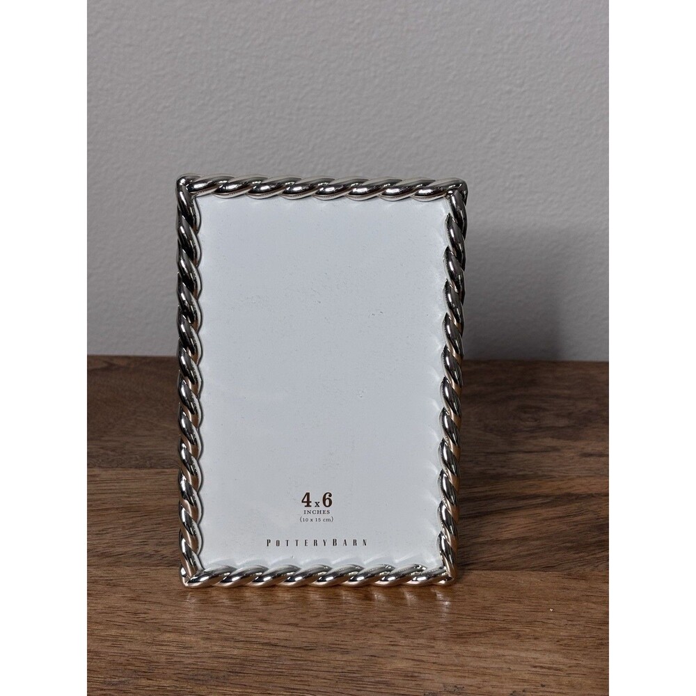 Pottery Barn 4x6 Picture Frame Silver Ombre Twisted Rope Metal Tabletop Decor